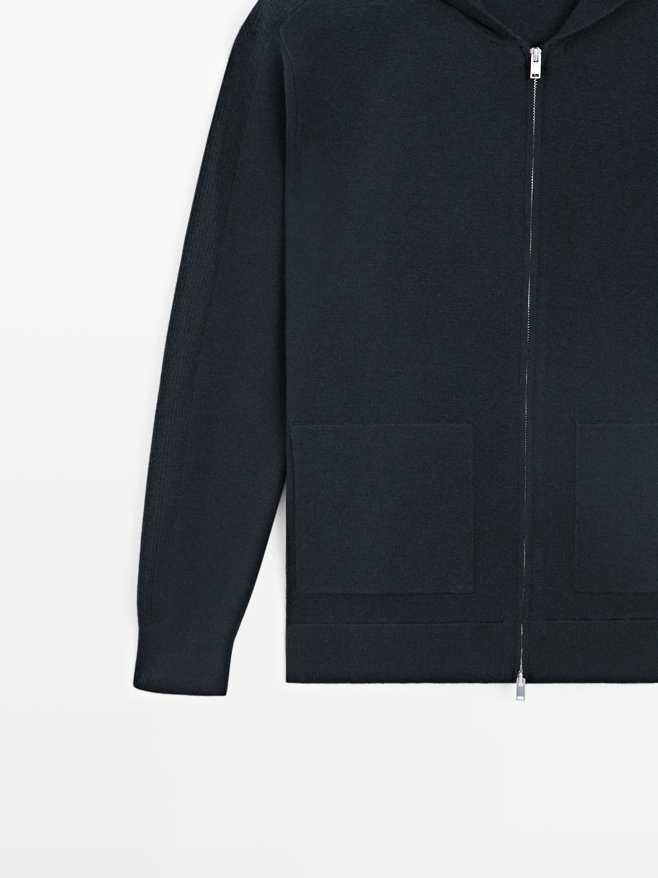 Zip-up knit cardigan with hood